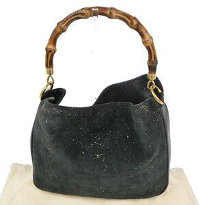 GUCCI Bamboo Hand Bag Leather Suede Black GHW Italy 05TA460